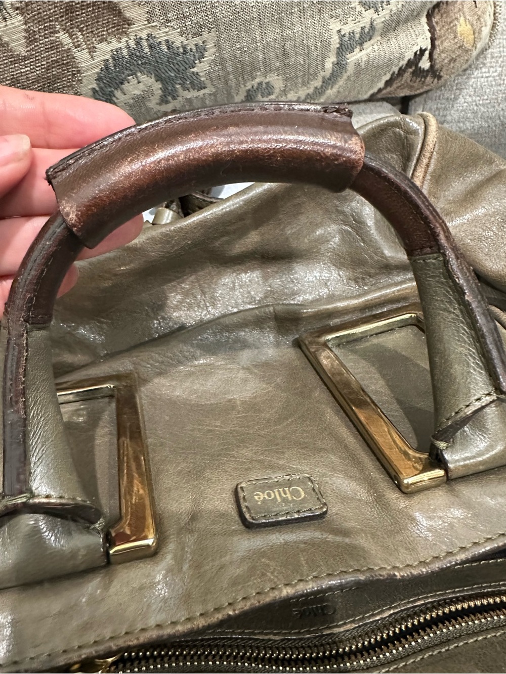 VINTAGE Chloe Olive Leather Tote Bag - Picture 10 of 11
